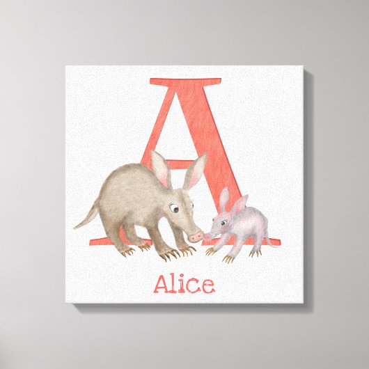 Dier ABC A is voor aardvark canvas print (Voorkant)