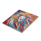 Dier abstract witte leeuw kleurrijk tegeltje (Zijkant)