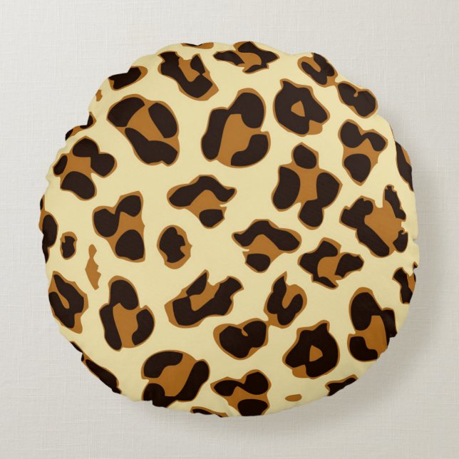 Dier | Bruine leopard Skin Print Round Pillow Rond Kussen (Voorkant)