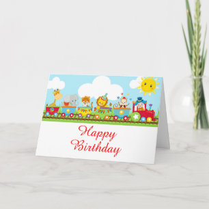 Dier Circus Trein Kinderen Verjaardag Kaart