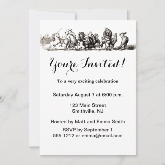 Dier Cute Kunst Eenhoorn Olifant Leeuw Dierentuin Kaart (Voorkant)