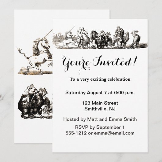 Dier Cute Kunst Eenhoorn Olifant Leeuw Dierentuin Kaart (Voorkant / Achterkant)