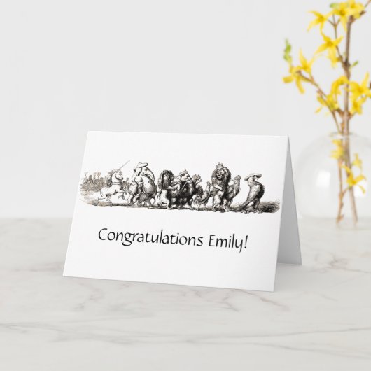 Dier Cute Kunst Eenhoorn Olifant Leeuw Dierentuin Kaart (Gele Bloem)