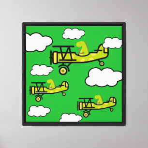 Dier Dinosaurus Piloot Kinderkamer Kunst Canvas Afdruk