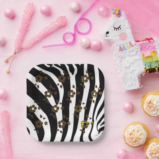 Dier- en bloemontwerp papieren bordje (Feest)