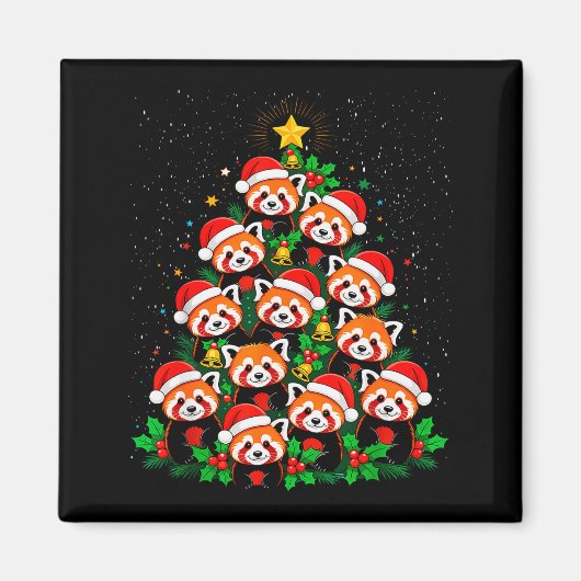 Dier Kerstboom Kerstman Hoed Rode Panda Kerstmis  Magneet (Voorkant)