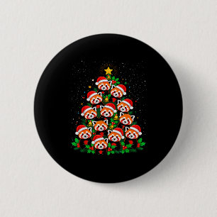 Dier Kerstboom Kerstman Hoed Rode Panda Kerstmis  Ronde Button 5,7 Cm