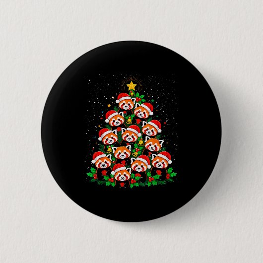 Dier Kerstboom Kerstman Hoed Rode Panda Kerstmis Ronde Button 5,7 Cm (Voorkant)