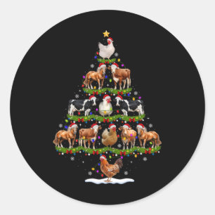 Dier Kerstboom Licht Kip Koe Geit Boerderij Ronde Sticker