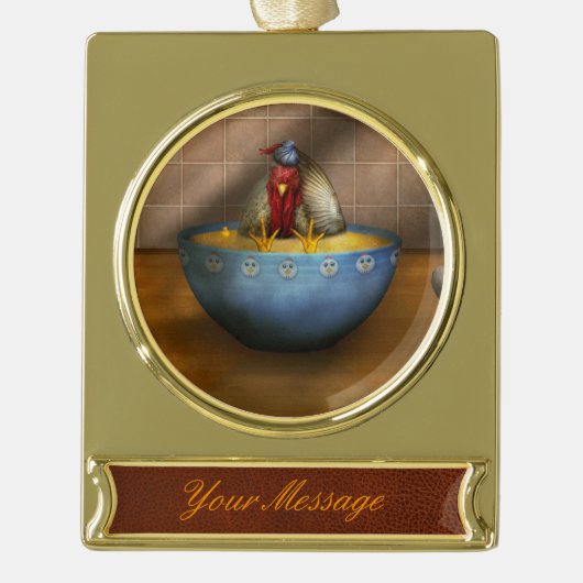 Dier - Kip - Kippenstoofpot Verguld Banner Ornament (Voorkant)