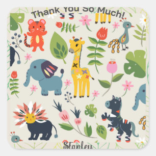 Dier Oerwoud pastel bladpatroon dank u Vierkante Sticker