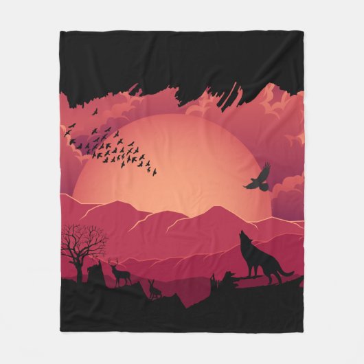 Dier Over de Berg Zonsondergang Fleece Deken (Voorkant)
