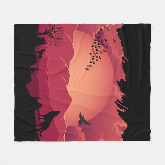 Dier Over de Berg Zonsondergang Fleece Deken (Voorkant (Horizontaal))