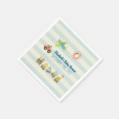 Dier Speelgoed Train, Auto en Vliegtuig op Stripes Servetten (Hoek)