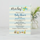 Dier Speelgoed Train en Vliegtuig Baby Boy Shower Kaart (Staand voorkant)
