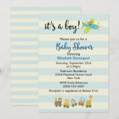 Dier Speelgoed Train en Vliegtuig Baby Boy Shower Kaart (Voorkant / Achterkant)