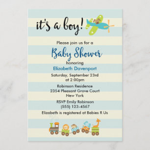 Dier Speelgoed Train en Vliegtuig Baby Boy Shower Kaart