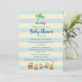 Dier Speelgoed Train en Vliegtuig Baby Boy Shower Kaart (Staand voorkant)