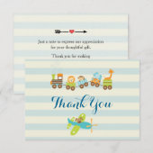 Dier Speelgoed Train en Vliegtuig op Stripes Dank  Bedankkaart (Voorkant / Achterkant)