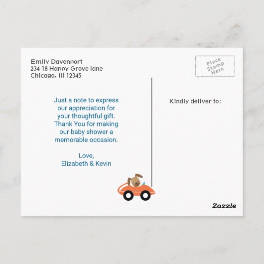 Dier Speelgoed Train en Vliegtuig op Stripes Dank  Briefkaart (Achterkant)