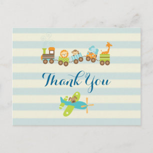 Dier Speelgoed Train en Vliegtuig op Stripes Dank  Briefkaart