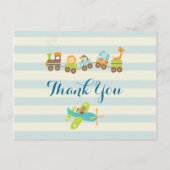 Dier Speelgoed Train en Vliegtuig op Stripes Dank  Briefkaart (Voorkant)