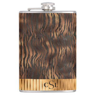Dier Tijger Monogram Print Goud Elegant Metaalacht Heupfles