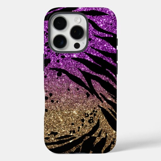 Dierafdrukken op Paarse en Gold Glitter Case-Mate iPhone Case (Achterkant)