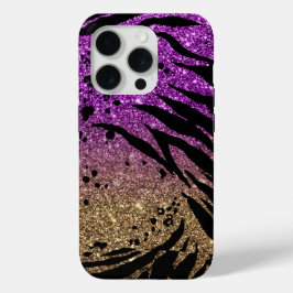 Dierafdrukken op Paarse en Gold Glitter iPhone 15 Pro Case
