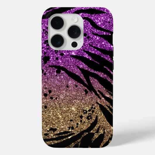Dierafdrukken op Paarse en Gold Glitter Case-Mate iPhone Case (Achterkant)