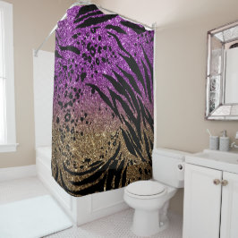 Dierafdrukken op Paarse en Gold Glitter Douchegordijn
