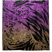 Dierafdrukken op Paarse en Gold Glitter Douchegordijn (Voorkant)