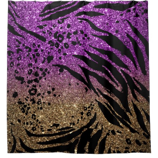 Dierafdrukken op Paarse en Gold Glitter Douchegordijn (Voorkant)