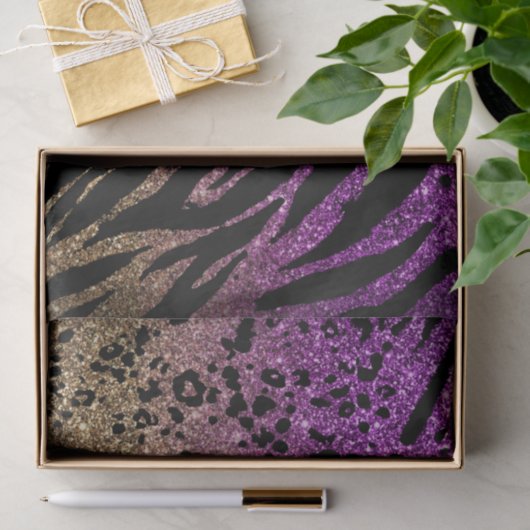 Dierafdrukken op Paarse en Gold Glitter Tissuepapier (Geschenk)