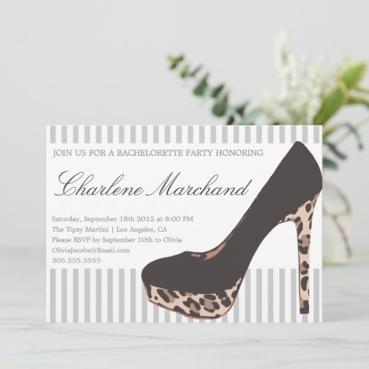 DIERAFDRUKPOMPS | BACHELORETTE PARTIJINVITEERT KAART (Staand voorkant)