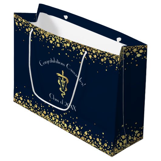 Dierarts Afstuderen Marineblauw Goud Groot Cadeauzakje (Voorkant Gekanteld)