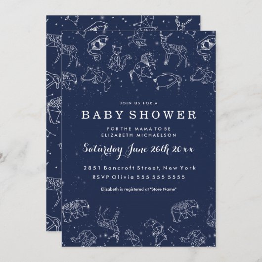 Dierconstellaties Baby shower Uitnodiging (Voorkant / Achterkant)