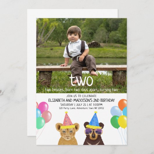 Dieren 2e verjaardag kaart (Voorkant / Achterkant)