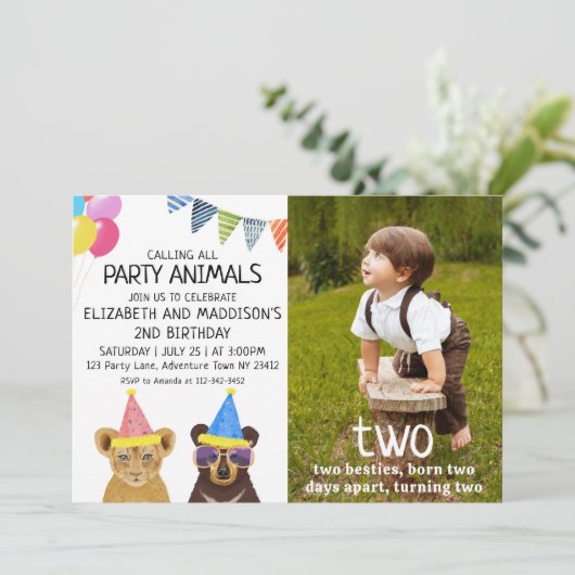 Dieren 2e verjaardag kaart (Staand voorkant)