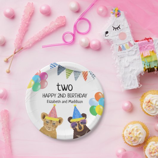 Dieren 2e verjaardag papieren bordje (Feest)