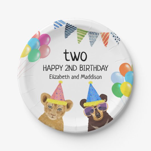 Dieren 2e verjaardag papieren bordje (Voorkant)