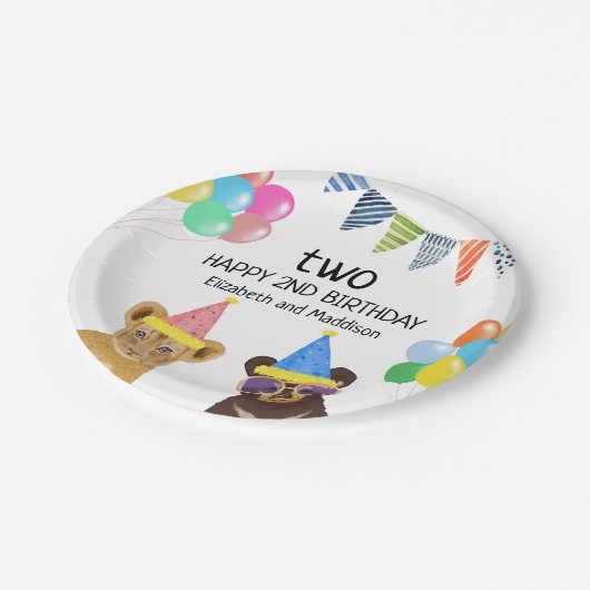Dieren 2e verjaardag papieren bordje (Gekanteld)