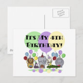 Dieren 4e verjaardag Tshirts en geschenken Briefkaart (Voorkant / Achterkant)