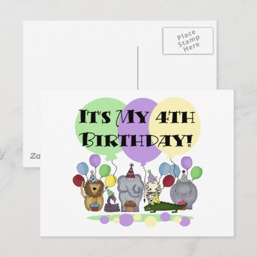 Dieren 4e verjaardag Tshirts en geschenken Briefkaart (Voorkant / Achterkant)