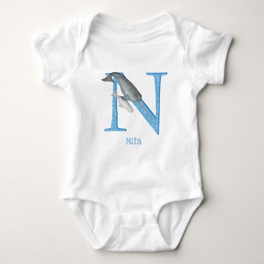 Dieren ABC N is voor narwal baby body Romper (Voorkant)