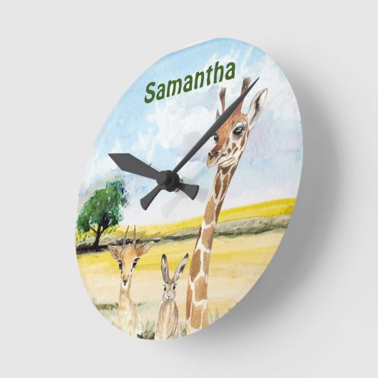 Dieren Afrika kinderkamer Giraffe Ronde Klok (Hoek)