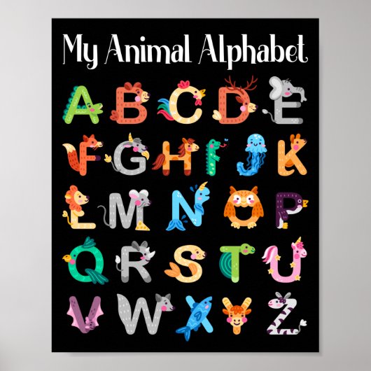 Dieren Alfabet Leren ABC Dieren Poster (Voorkant)