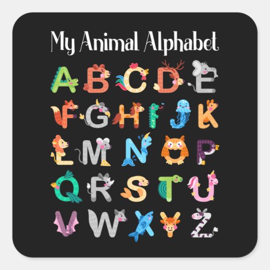 Dieren Alfabet Leren ABC Dieren Vierkante Sticker (Voorkant)