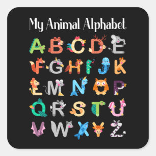 Dieren Alfabet Leren ABC Dieren Vierkante Sticker