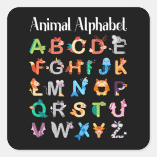 Dieren Alfabet Leren ABC Dieren Vierkante Sticker